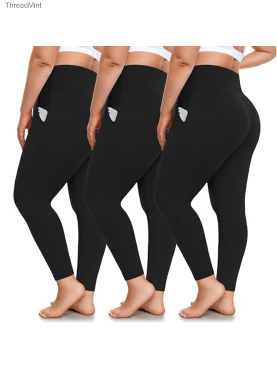 Pants - 3 Pack Plus Size High Waisted Tummy Control Leggings with Pockets